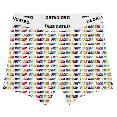 DEDICATED Boxershorts FUCK RACISM STRIPES white