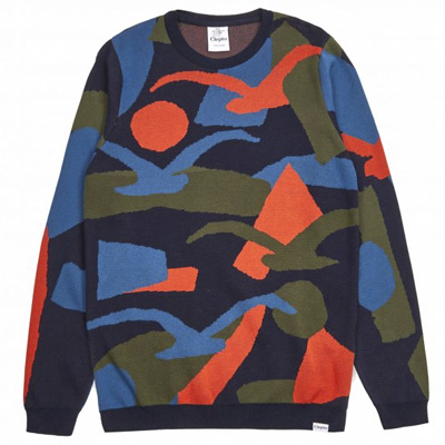 CLEPTOMANICX Knit Sweater TEARING GULLS dark navy/multi