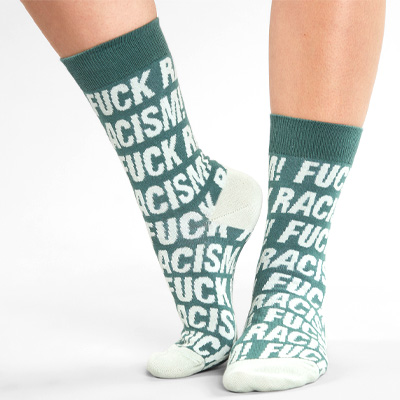 DEDICATED Socks SIGTUNA FUCK RACISM PATTERN - forest green