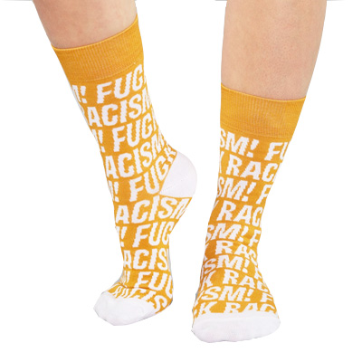 DEDICATED Socks SIGTUNA FUCK RACISM PATTERN - yellow beeswax