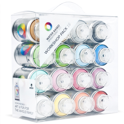 MONTANA COLORS Spray Can WATER BASED 100ml 16pcs Workshop Pack