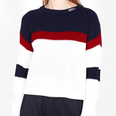 OBEY Girl Knit Sweater ALLIE STRIPED CROP navy/red/white