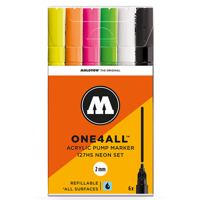 MOLOTOW ONE4ALL Acrylic Marker 127HS 2mm 6pcs Set Neon