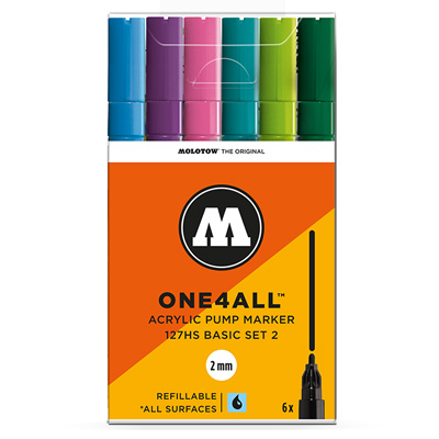 MOLOTOW ONE4ALL Acrylic Marker 127HS 2mm 6pcs Set Basic 2