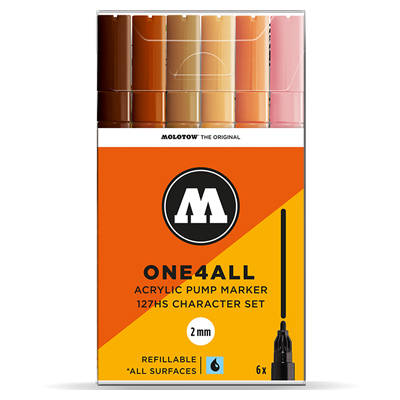 MOLOTOW ONE4ALL Acrylic Marker 127HS 2mm 6pcs Set Character