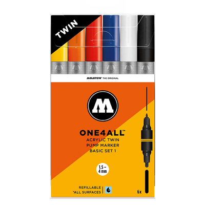 MOLOTOW ONE4ALL Acrylic Twin Marker 6er Set Basic 1