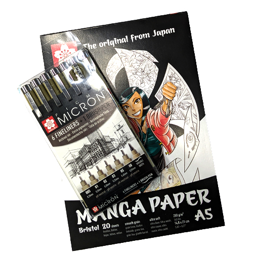 Sakura Pigma Micron Fineliner 7er Set + Manga Paper Pad