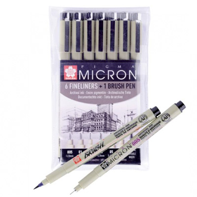 SAKURA Fineliner PIGMA MICRON Special Set 6 + 1 Brush